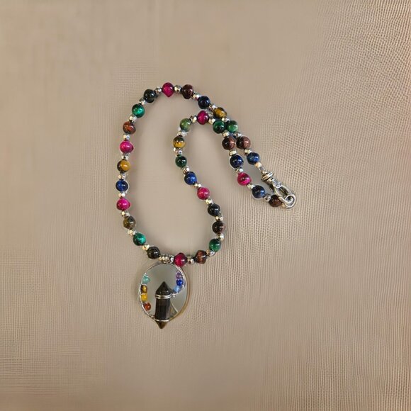 Colorful Chakra w Tiger eye point~ 20 in. Handmade - Picture 2 of 3